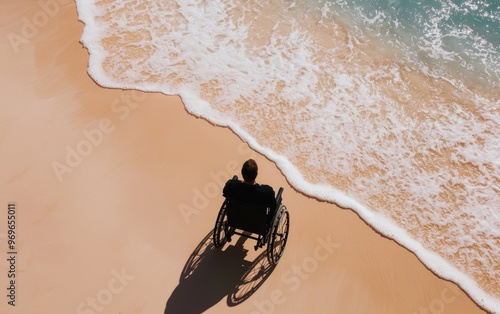 How does the image symbolize the idea that everyone, regardless of physical ability, deserves access to beautiful, natural spaces like the beach photo