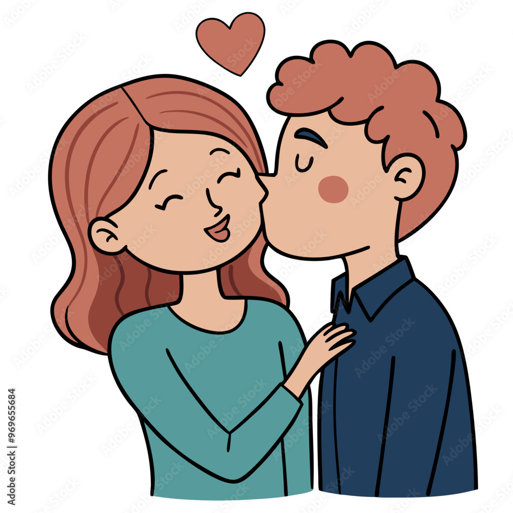 Loving couple sharing a sweet kiss with joyful expressions in a romantic atmosphere Loving couple sharing a sweet kiss with joyful expressions in a romantic atmosphere