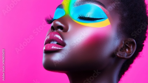 How can the interplay of colors in this image be used to promote a makeup line focused on self-expression and individuality,