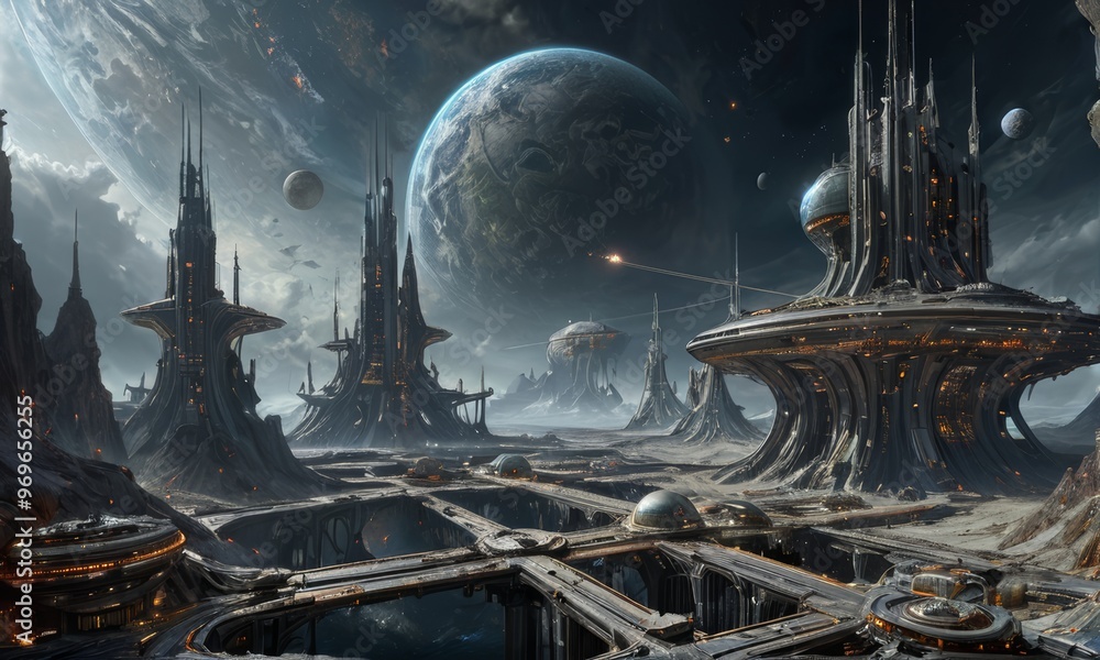 Fototapeta premium Futuristic Alien City with Advanced Architecture