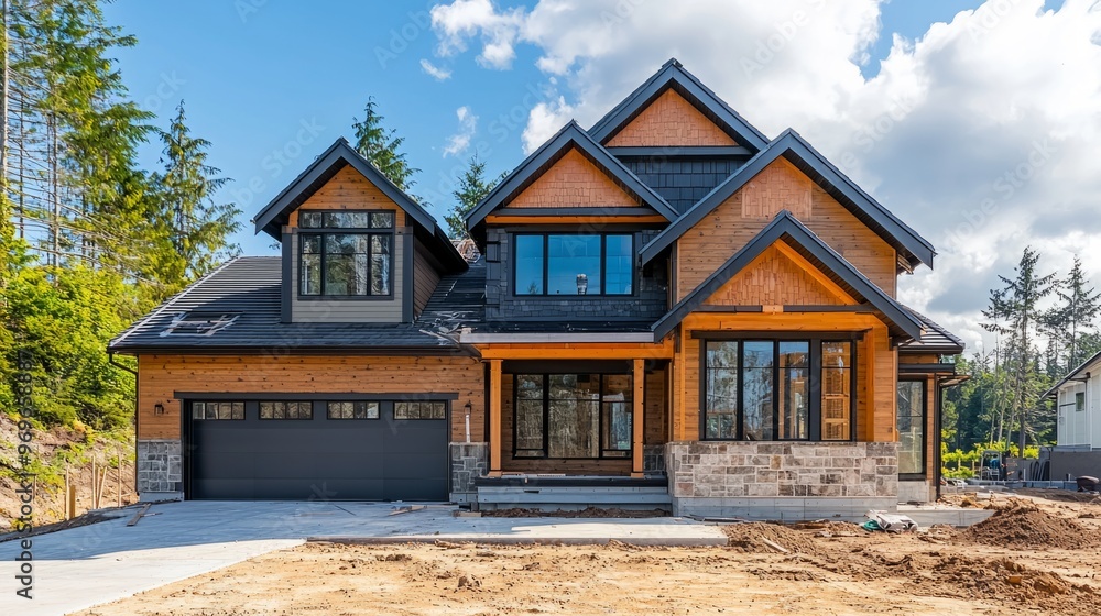 modern suburban house under construction modern suburban house under construction