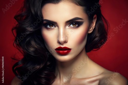 Wallpaper Mural sensual glamour portrait of beautiful woman model lady with fresh daily makeup with red lips color and clean healthy skin face Torontodigital.ca