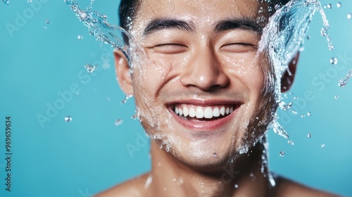 Man Splashing Water on Face.