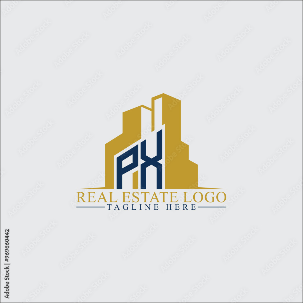 Modern PX Real Estate Logo Design with Building Silhouettes Modern PX Real Estate Logo Design with Building Silhouettes