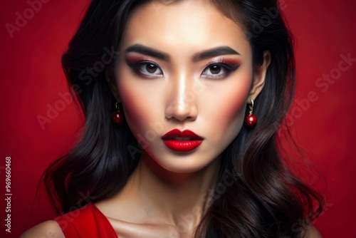 Wallpaper Mural sensual glamour portrait of beautiful woman model lady with fresh daily makeup with red lips color and clean healthy skin face Torontodigital.ca