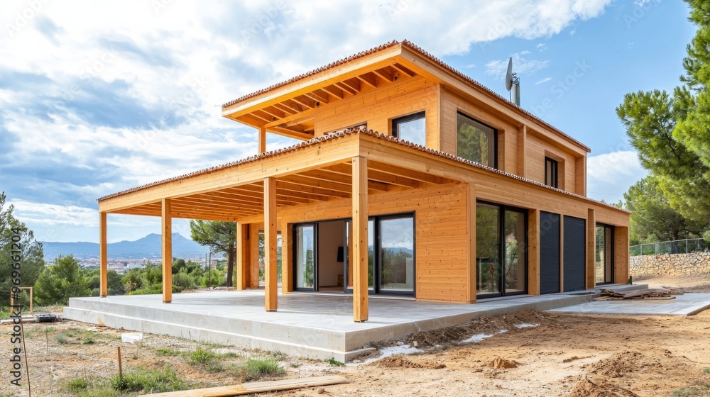 modern suburban house under construction modern suburban house under construction