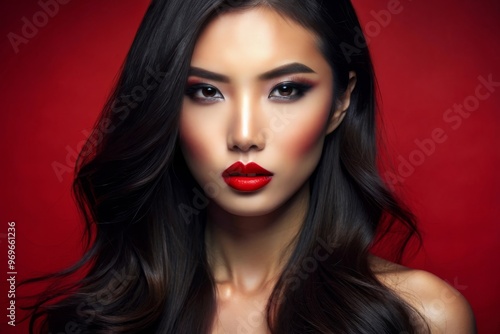 Wallpaper Mural sensual glamour portrait of beautiful woman model lady with fresh daily makeup with red lips color and clean healthy skin face Torontodigital.ca