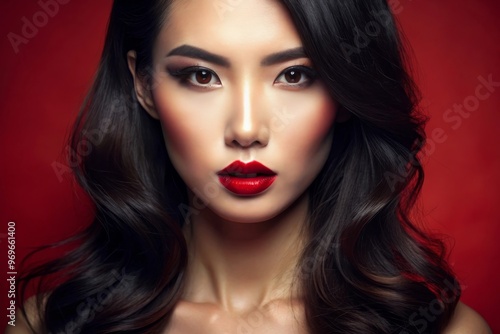 Wallpaper Mural sensual glamour portrait of beautiful woman model lady with fresh daily makeup with red lips color and clean healthy skin face Torontodigital.ca