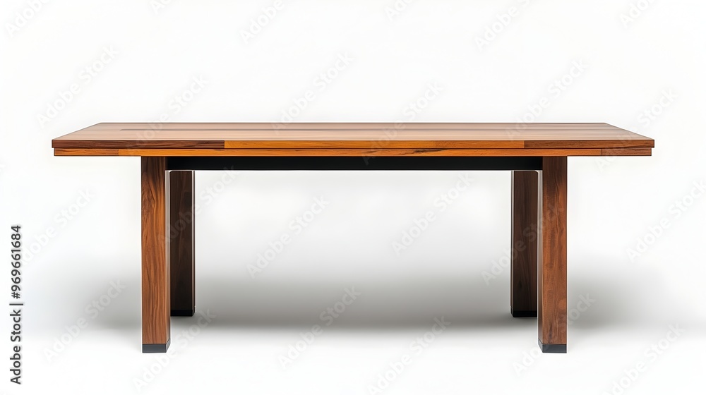 Minimalist and modern rectangular dining table with a sleek wooden top isolated on a clean white background Minimalist and modern rectangular dining table with a sleek wooden top isolated on a clean white background