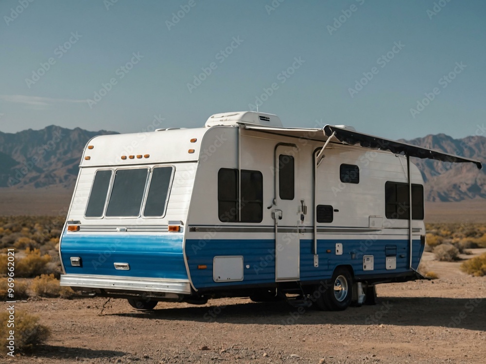 Cartoon drawing of white RV with blue windows. Stock Illustration ...