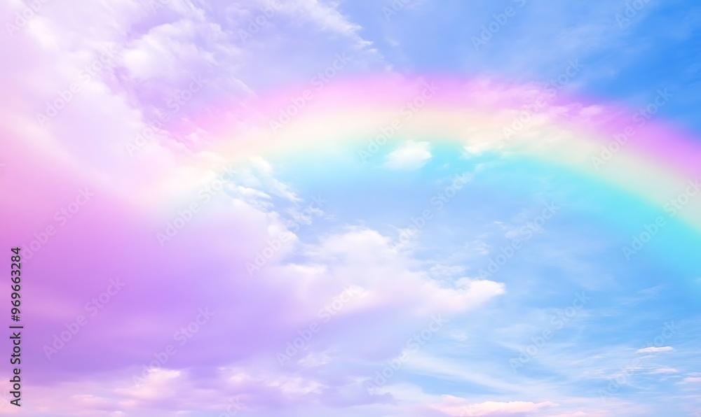 Obraz premium vibrant rainbow arcing through dramatic cloudy sky - hopeful