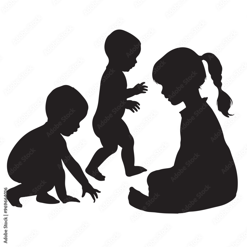 baby and toddler silhouette isolated on white background. Sitting, crawling and standing silhouette on a white background baby and toddler silhouette isolated on white background. Sitting, crawling and standing silhouette on a white background