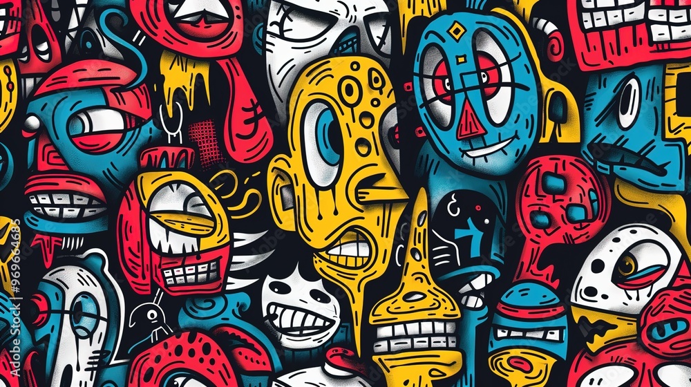 Obraz premium Cartoon style street art pattern wallpaper