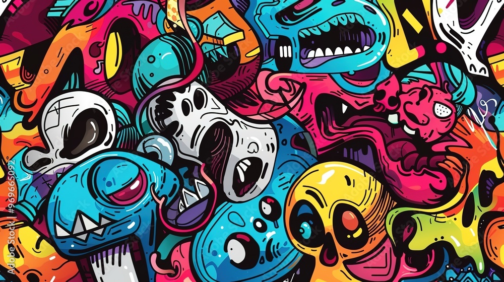 Fototapeta premium Cartoon style street art pattern wallpaper