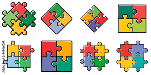 Jigsaw puzzle, multiple illustrations, outlines