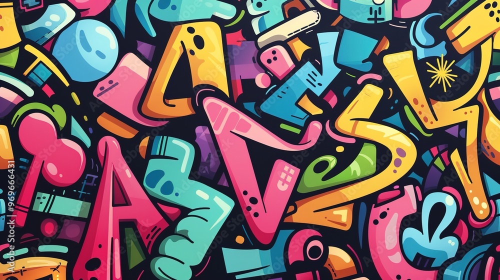 Fototapeta premium Cartoon style street art pattern wallpaper