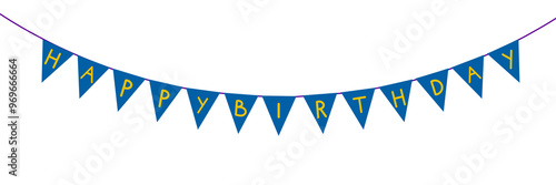 Happy birthday text, birthday banner, birthday decorations, blue ribbon, bunting, blue banner, blue bunting flag, decoration, banner png, triangle flag decoration, flag, ribbon