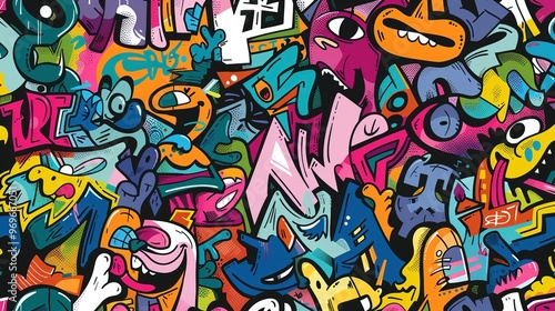 Wallpaper Mural Cartoon style street art pattern wallpaper Torontodigital.ca