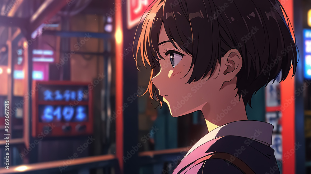 Vibrant Anime Style Young Girl Lofi Style, 4K Background. Vibrant Anime Style Young Girl Lofi Style, 4K Background.