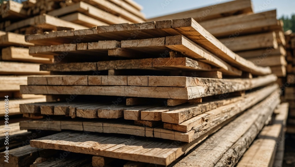 Close-up of stacked lumber, ready for construction. Close-up of stacked lumber, ready for construction.