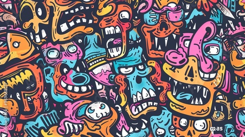 Cartoon style street art pattern wallpaper
