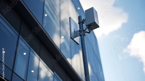 Compact 5G antenna mounted on a streetlight pole.