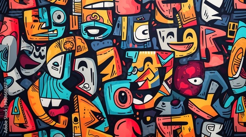 Cartoon style street art pattern wallpaper