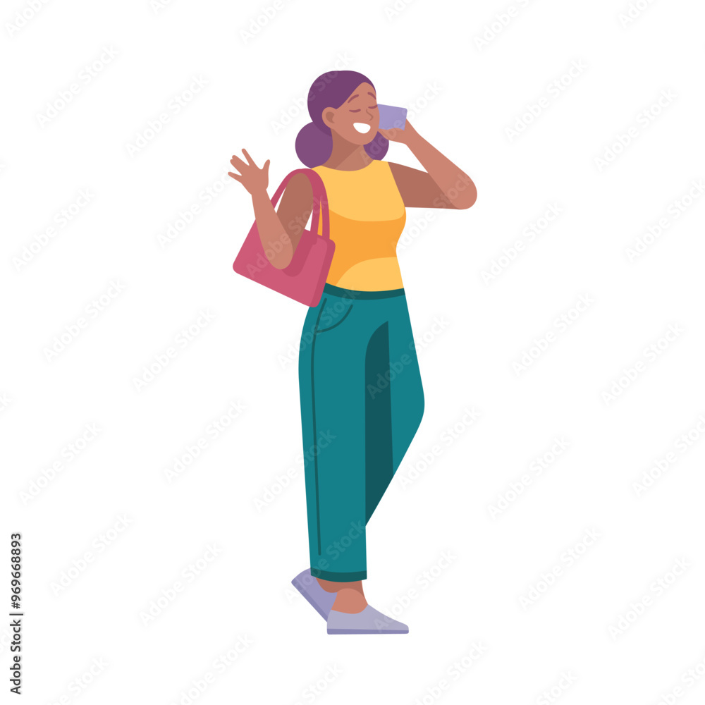 Woman Entrepreneur Character Standing and Speaking Phone Vector Illustration Woman Entrepreneur Character Standing and Speaking Phone Vector Illustration