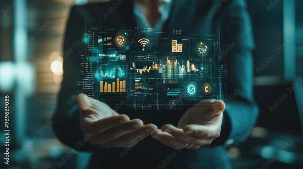 Businessperson Holding Futuristic Interface. Businessperson Holding Futuristic Interface.