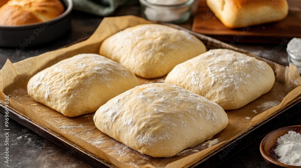 Fresh Dough Balls Ready for Pizza Making on Wooden Board Fresh Dough Balls Ready for Pizza Making on Wooden Board