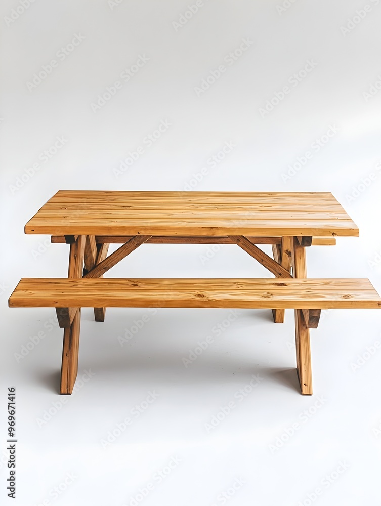 Rectangular Wooden Picnic Table with Attached Benches Isolated on a Clean White Background Rustic Natural and Simple Design for Outdoor Dining Camping or Leisure Gatherings Rectangular Wooden Picnic Table with Attached Benches Isolated on a Clean White Background Rustic Natural and Simple Design for Outdoor Dining Camping or Leisure Gatherings