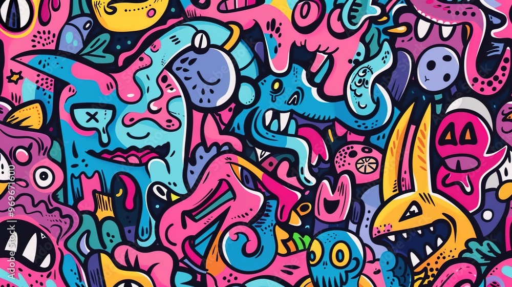 Fototapeta premium Cartoon street art pattern wallpaper