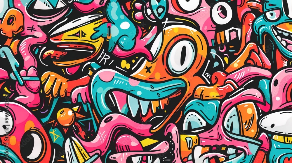 Fototapeta premium Cartoon street art pattern wallpaper