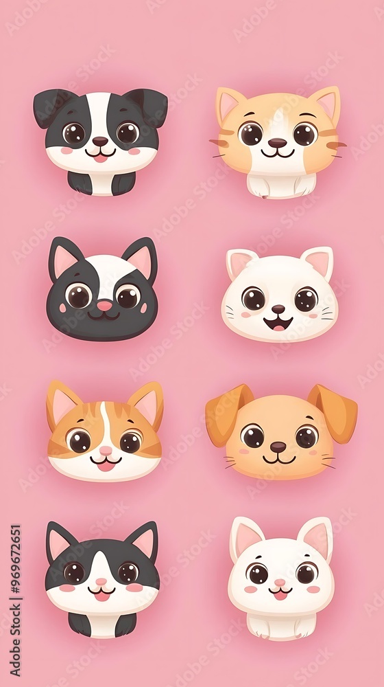 Cute Cartoon Cats and Dogs on Pink Background. Cute Cartoon Cats and Dogs on Pink Background.