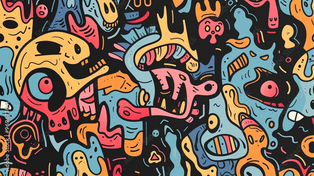 Fototapeta premium Cartoon street art pattern wallpaper