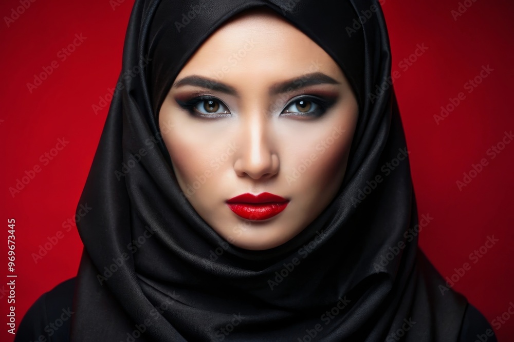 Beautiful young woman in hijab with plump red Lips Beautiful young woman in hijab with plump red Lips