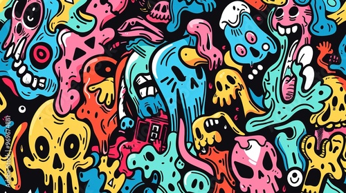 Cartoon street art pattern wallpaper