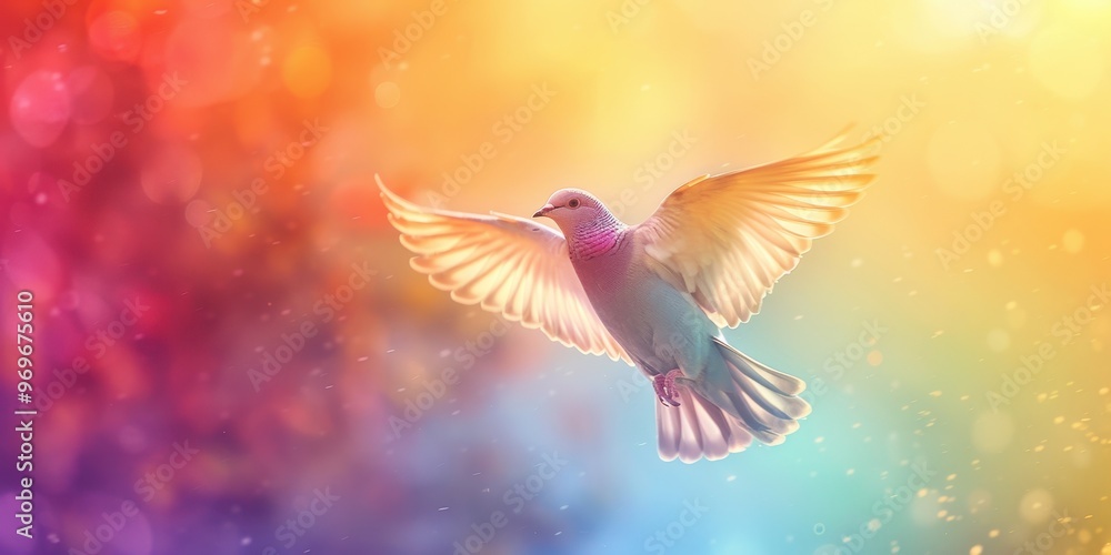 Majestic Bird Soaring Over Vibrant Rainbow with Copy Space for Text. Majestic Bird Soaring Over Vibrant Rainbow with Copy Space for Text.
