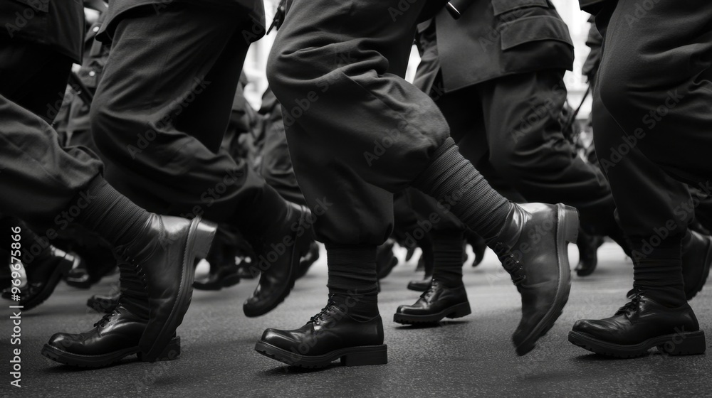 Military March Display: Uniformed Soldiers' Boots in Formation Military March Display: Uniformed Soldiers' Boots in Formation