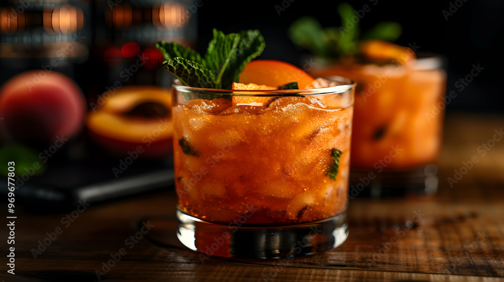 Three Ice Cold Bourbon Peach Smash Cocktails Three Ice Cold Bourbon Peach Smash Cocktails