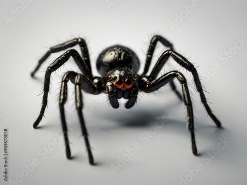 Detailed black spider illustration, isolated on white, symbolizing Halloween.