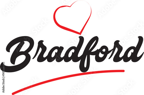 Bradford city text design with red heart typographic icon design suitable for touristic promotion