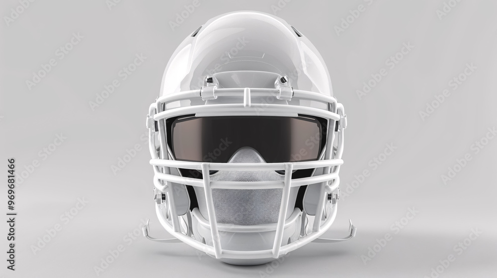 A white football helmet with a white face mask. A white football helmet with a white face mask.