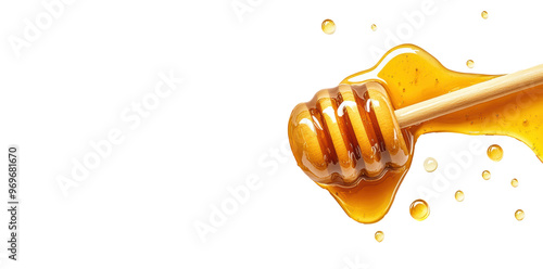 Honey dripper with flowing honey on a transparent background