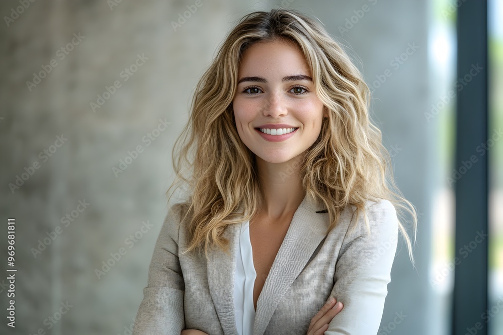Obraz premium Confident Business Woman Smiling with Determination and Ambition