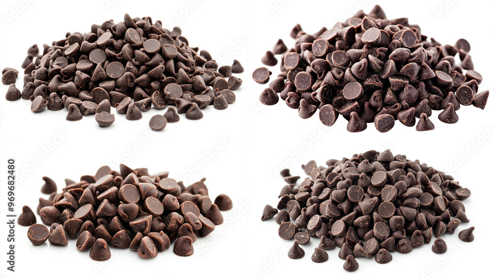 Pile of dark chocolate chips isolated on a white background Pile of dark chocolate chips isolated on a white background