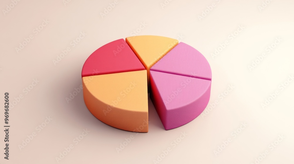 Obraz premium Detailed view of a 3D pie chart with segment labels and percentage values, set against a neutral backdrop to highlight the chart's design and data accuracy.