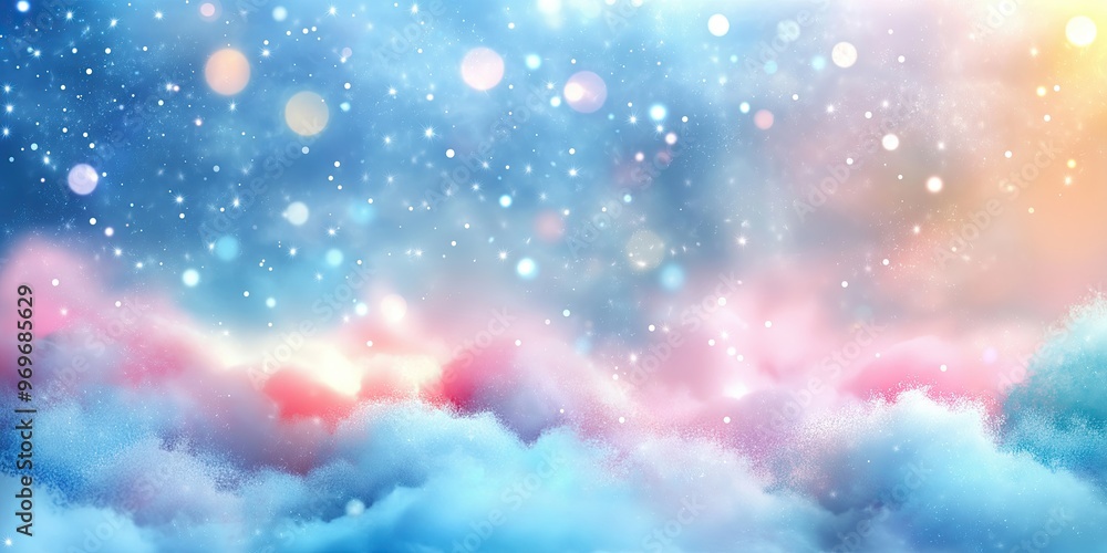 Magical Dreamy Clouds with Stars in a Soft Blue and Pink Color Palette for Background or Illustration Use Magical Dreamy Clouds with Stars in a Soft Blue and Pink Color Palette for Background or Illustration Use