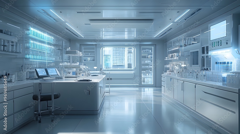 Obraz premium Cutting-Edge Medical Laboratory with Advanced Diagnostic Technology and Pristine Sterile Environment