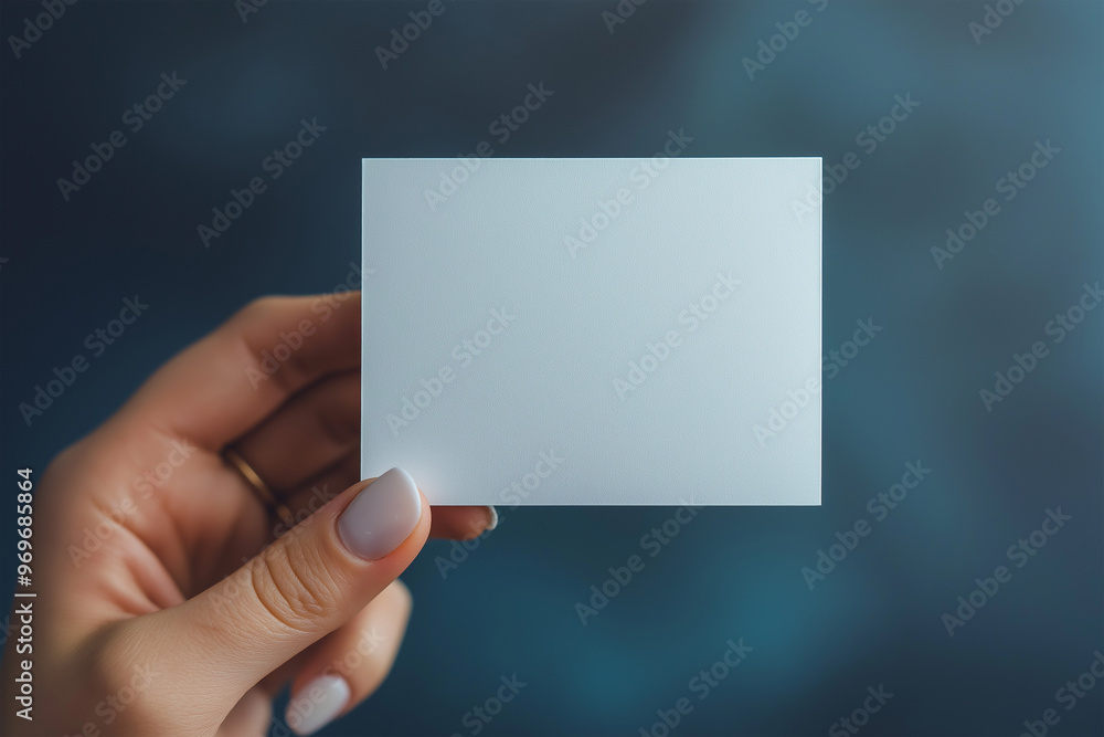 woman hand holding blank business card woman hand holding blank business card